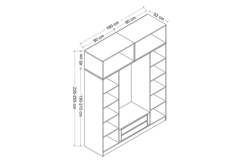 Fruitland Garderobe 180 cm - Antracit - Opbevaring - Tøjopbevaring - Garderobeskabe