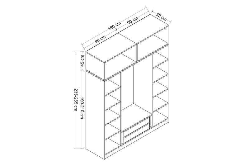 Fruitland Garderobe 180 cm - Antracit - Opbevaring - Tøjopbevaring - Garderobeskabe