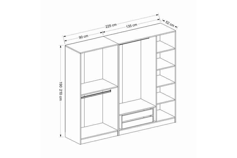 Fruitland Garderobe 225 cm - Antracit - Opbevaring - Tøjopbevaring - Garderobeskabe