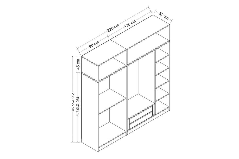 Fruitland Garderobe 225 cm - Antracit - Opbevaring - Tøjopbevaring - Garderobeskabe