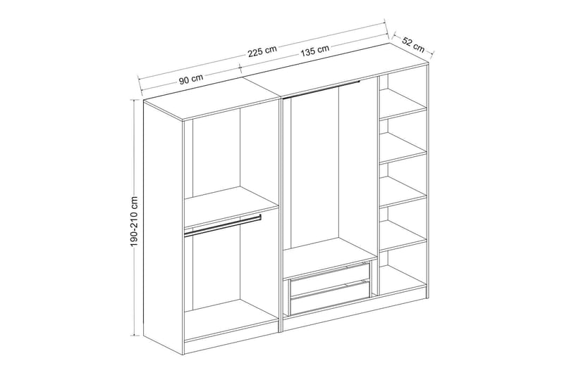 Fruitland Garderobe 225 cm - Brun - Opbevaring - Tøjopbevaring - Garderobeskabe