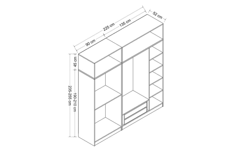 Fruitland Garderobe 225 cm - Brun - Opbevaring - Tøjopbevaring - Garderobeskabe