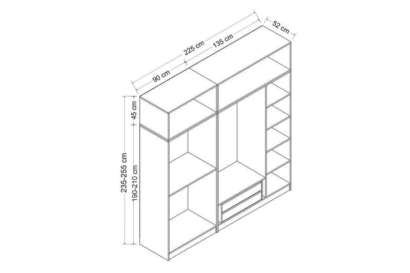 Fruitland Garderobe 225 cm - Hvid - Opbevaring - Tøjopbevaring - Garderobeskabe