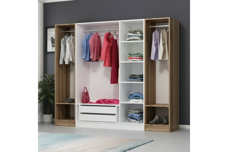 Fruitland Garderobe 225 cm - Hvid/Brun - Opbevaring - Tøjopbevaring - Garderobeskabe