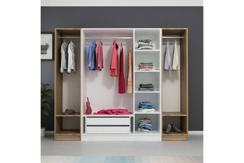 Fruitland Garderobe 225 cm - Hvid/Brun - Opbevaring - Tøjopbevaring - Garderobeskabe