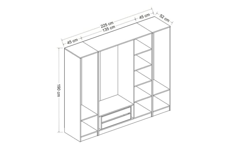 Fruitland Garderobe 225 cm - Hvid/Brun - Opbevaring - Tøjopbevaring - Garderobeskabe