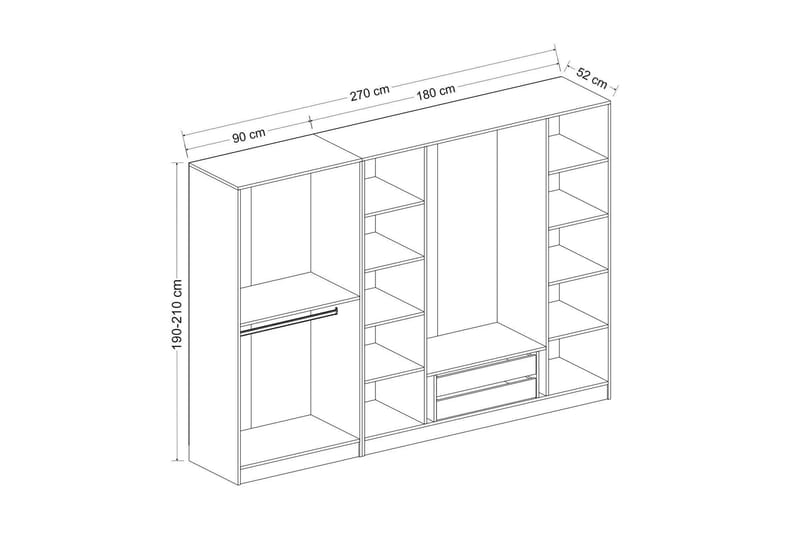 Fruitland Garderobe 270 cm - Antracit - Opbevaring - Tøjopbevaring - Garderobeskabe