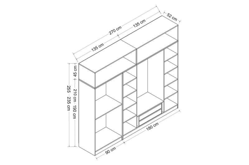 Fruitland Garderobe 270 cm - Antracit - Opbevaring - Tøjopbevaring - Garderobeskabe