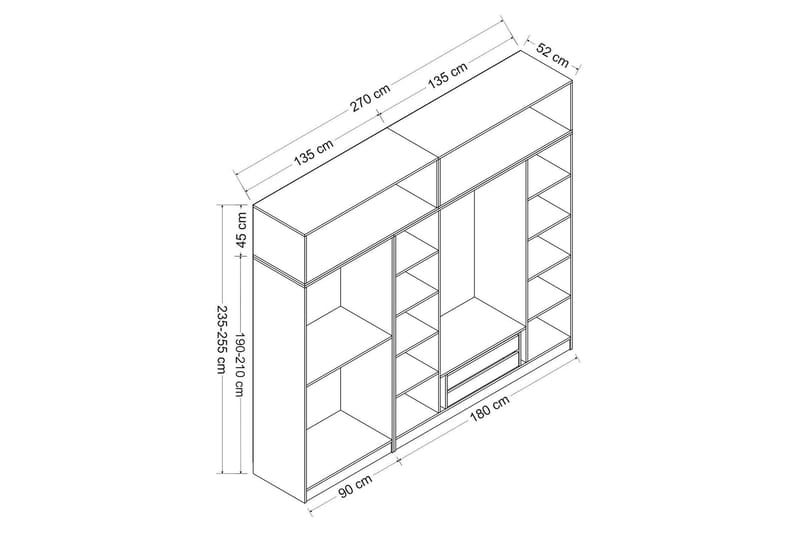 Fruitland Garderobe 270 cm - Brun - Opbevaring - Tøjopbevaring - Garderobeskabe