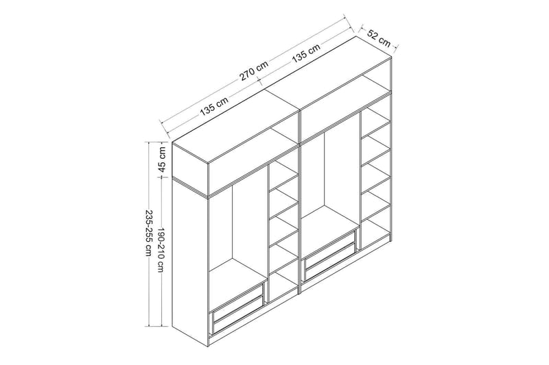 Fruitland Garderobe 270 cm - Brun - Opbevaring - Tøjopbevaring - Garderobeskabe