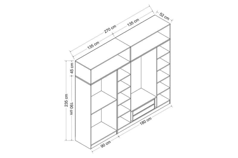 Fruitland Garderobe 270 cm - Hvid - Opbevaring - Tøjopbevaring - Garderobeskabe