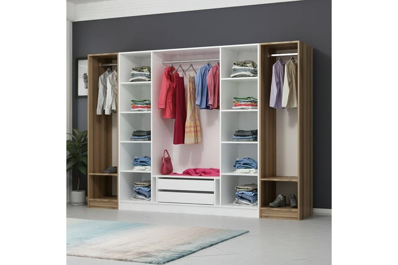 Fruitland Garderobe 270 cm - Hvid/Brun - Opbevaring - Tøjopbevaring - Garderobeskabe