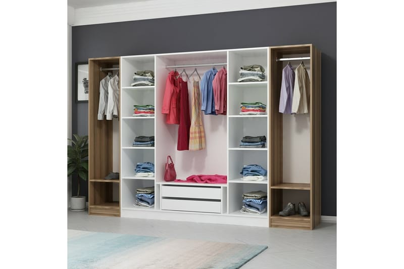 Fruitland Garderobe 270 cm - Hvid/Brun - Opbevaring - Tøjopbevaring - Garderobeskabe