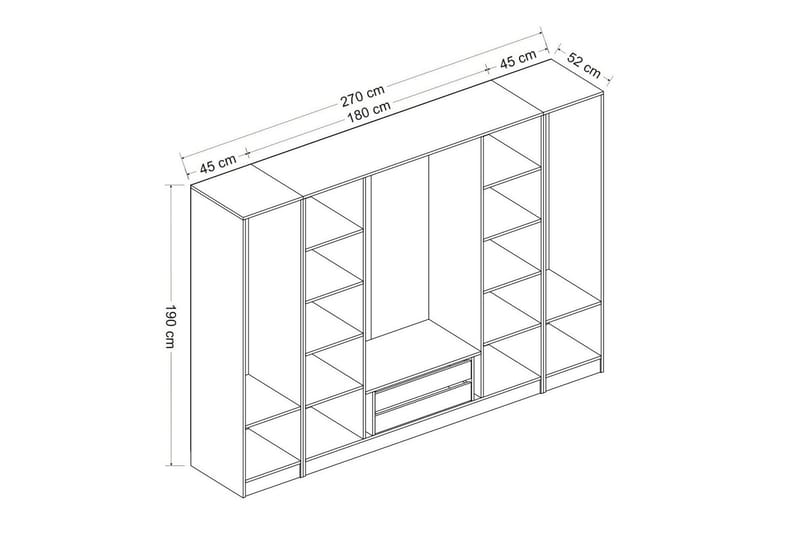 Fruitland Garderobe 270 cm - Hvid/Brun - Opbevaring - Tøjopbevaring - Garderobeskabe