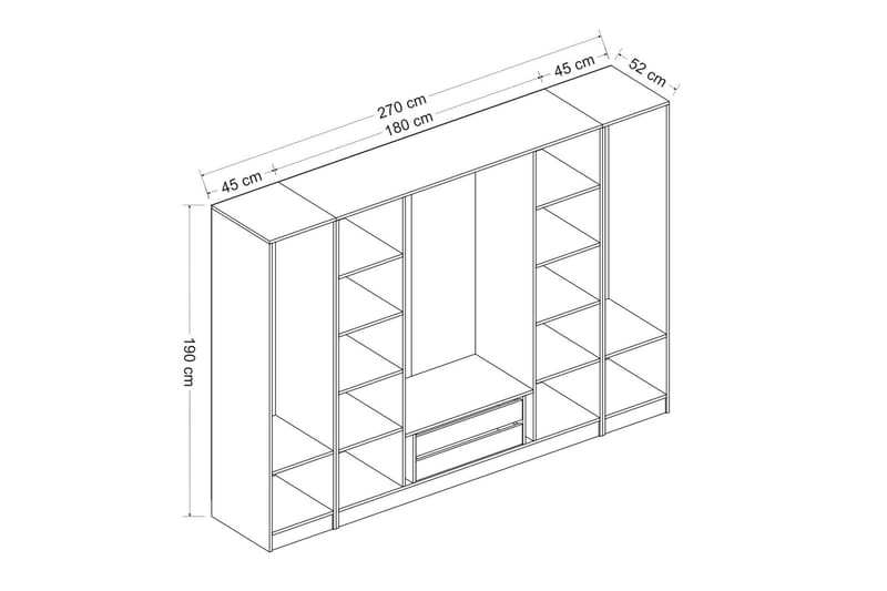 Fruitland Garderobe 270 cm - Hvid/Grå - Opbevaring - Tøjopbevaring - Garderobeskabe