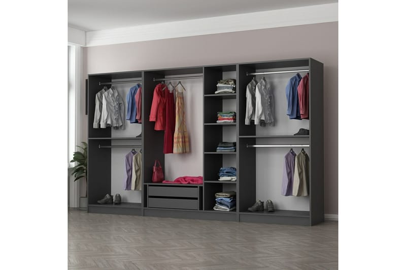 Fruitland Garderobe 315 cm - Antracit - Opbevaring - Tøjopbevaring - Garderobeskabe