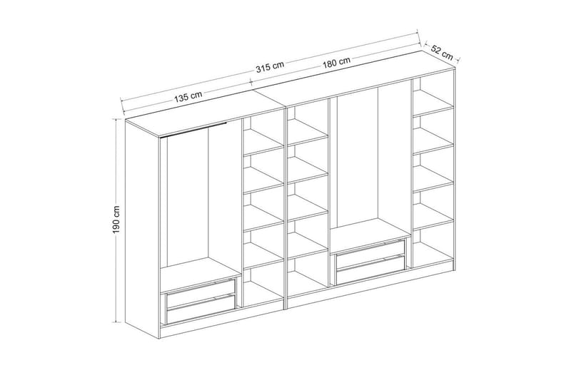 Fruitland Garderobe 315 cm - Antracit - Opbevaring - Tøjopbevaring - Garderobeskabe