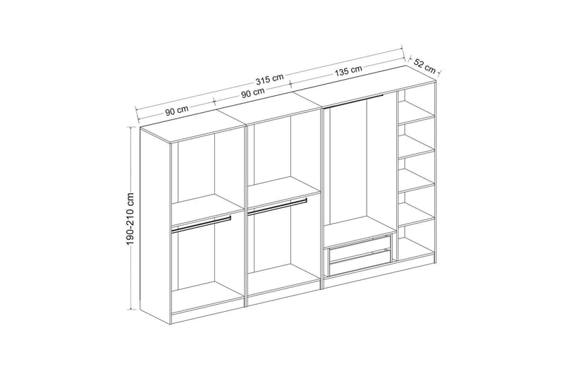 Fruitland Garderobe 315 cm - Grå/Brun - Opbevaring - Tøjopbevaring - Garderobeskabe