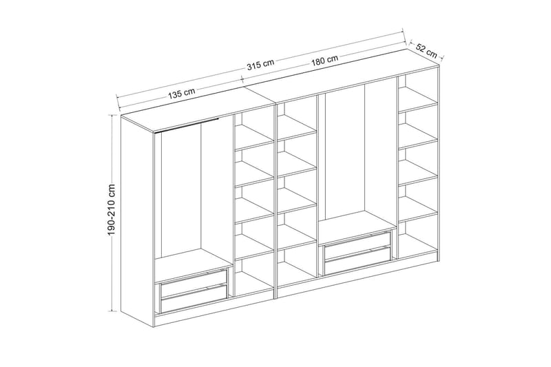 Fruitland Garderobe 315 cm - Grå/Brun - Opbevaring - Tøjopbevaring - Garderobeskabe