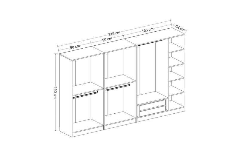 Fruitland Garderobe 315 cm - Grå/Hvid - Opbevaring - Tøjopbevaring - Garderobeskabe