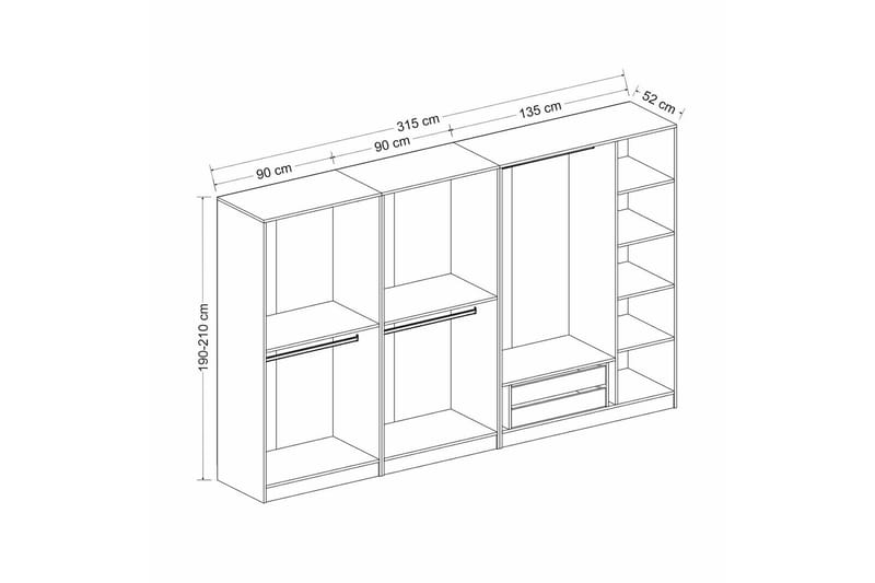 Fruitland Garderobe 315 cm - Hvid - Opbevaring - Tøjopbevaring - Garderobeskabe