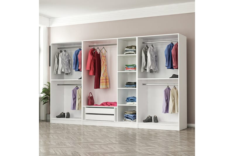 Fruitland Garderobe 315 cm - Hvid/Brun - Opbevaring - Tøjopbevaring - Garderobeskabe