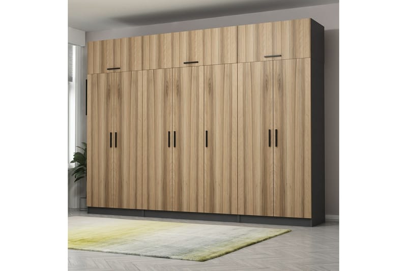 Fruitland Garderobe 315x235 cm - Valnød/Antracit - Opbevaring - Tøjopbevaring - Garderobeskabe