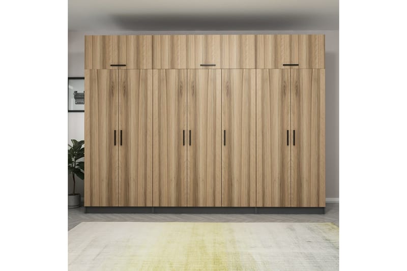 Fruitland Garderobe 315x235 cm - Valnød/Antracit - Opbevaring - Tøjopbevaring - Garderobeskabe