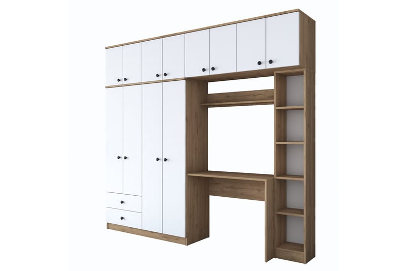 Fryderyk Garderobe 240x216,8 cm - Valnød/Hvid - Opbevaring - Tøjopbevaring - Garderobeskabe