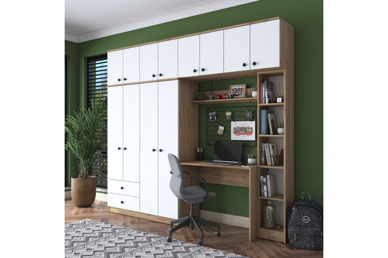 Fryderyk Garderobe 240x216,8 cm - Valnød/Hvid - Opbevaring - Tøjopbevaring - Garderobeskabe