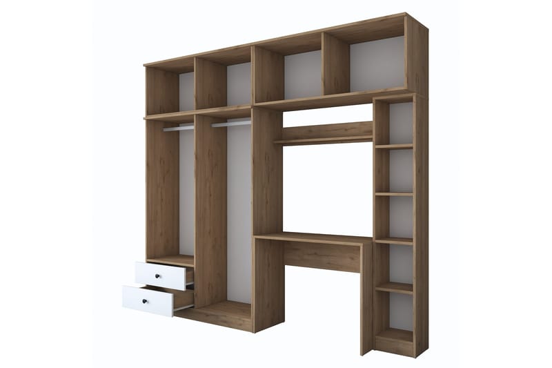 Fryderyk Garderobe 240x216,8 cm - Valnød/Hvid - Opbevaring - Tøjopbevaring - Garderobeskabe