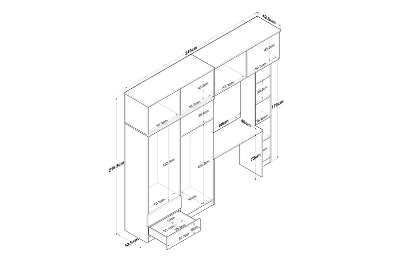 Fryderyk Garderobe 240x216,8 cm - Valnød/Hvid - Opbevaring - Tøjopbevaring - Garderobeskabe