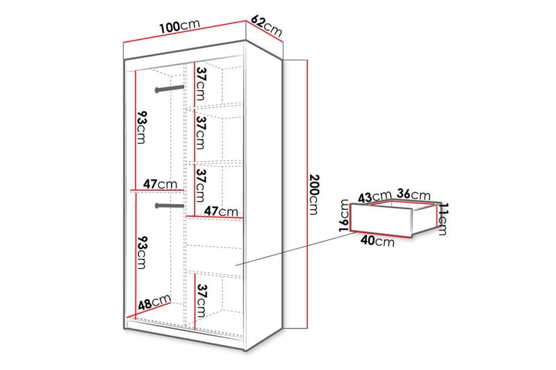 Garderobe 100 - Hvid|Sort - Opbevaring - Tøjopbevaring - Garderobeskabe