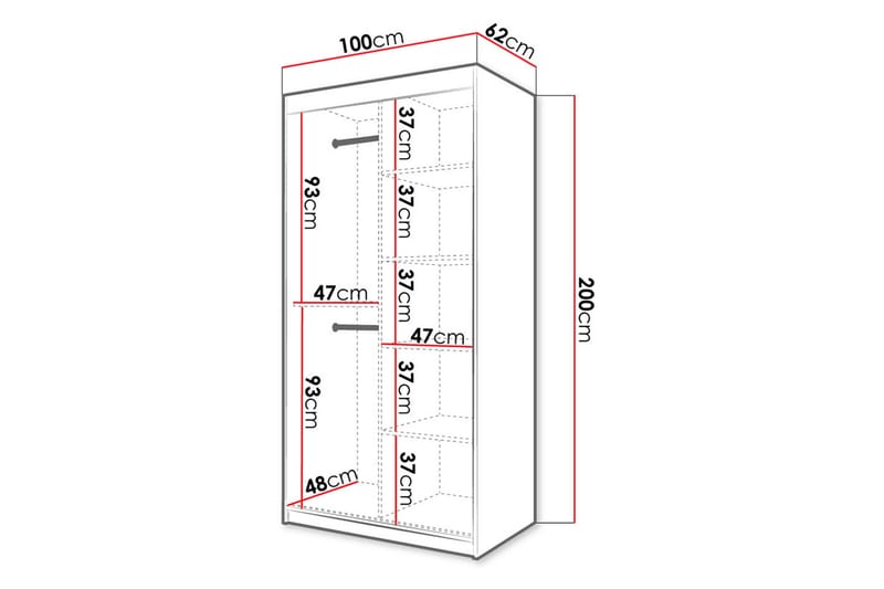 Garderobe 100 - Hvid|Sort - Opbevaring - Tøjopbevaring - Garderobeskabe