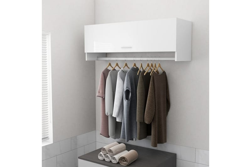 garderobe 100x32,5x35 cm spånplade hvid højglans - Hvid - Opbevaring - Tøjopbevaring - Garderobeskabe