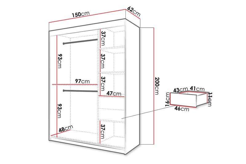 Garderobe 150 - Sort|Natur - Opbevaring - Tøjopbevaring - Garderobeskabe