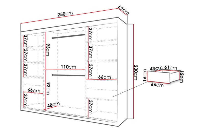 Garderobe 250 - Hvid|Sort - Opbevaring - Tøjopbevaring - Garderobeskabe