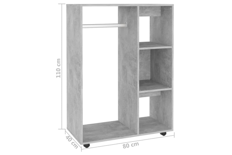 garderobe 80x40x110 cm spånplade betongrå - Grå - Opbevaring - Tøjopbevaring - Garderobeskabe