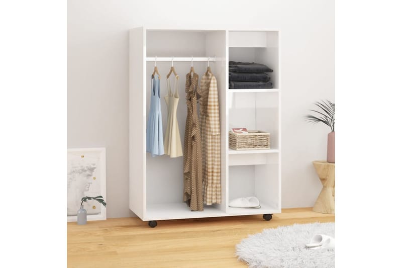 garderobe 80x40x110 cm spånplade hvid højglans - Hvid - Opbevaring - Tøjopbevaring - Garderobeskabe