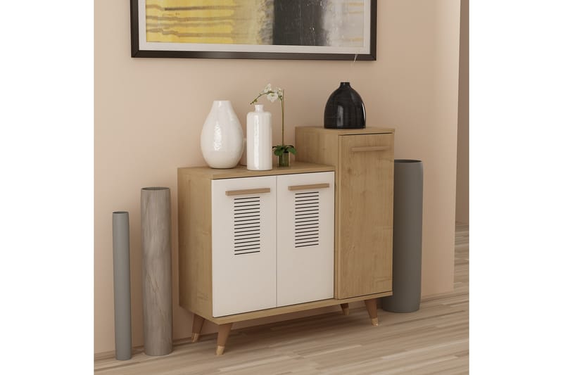 Asimo Skoreol Garderobe 90x90,6 cm Brun/Hvid - Hanah Home - Opbevaring - Tøjopbevaring - Garderobeskabe - Garderobeindretning - Skohylde garderobe