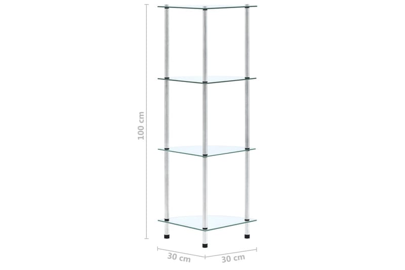 glasreol i 4 niveauer 30x30x100 cm hærdet glas transparent - gennemsigtig - Opbevaring - Tøjopbevaring - Garderobeskabe - Garderobeindretning - Hylder til garderobe