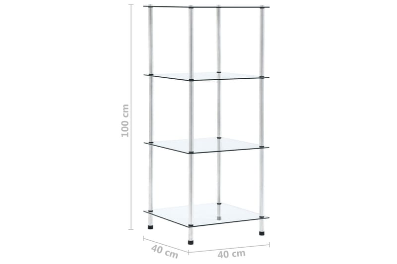 glasreol i 4 niveauer 40x40x100 cm hærdet glas transparent - gennemsigtig - Opbevaring - Tøjopbevaring - Garderobeskabe - Garderobeindretning - Hylder til garderobe