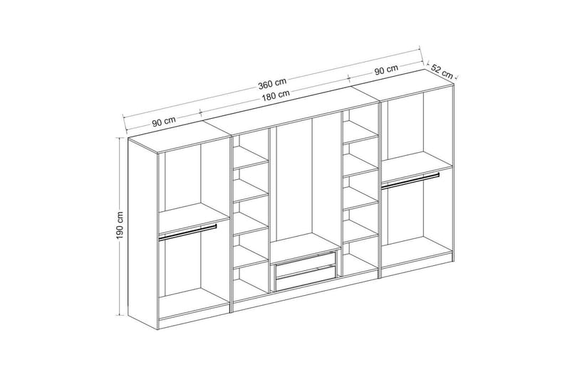 Fruitland Garderobe 360 cm - Antracit - Opbevaring - Tøjopbevaring - Garderobeskabe - Garderobeskab & klædeskab