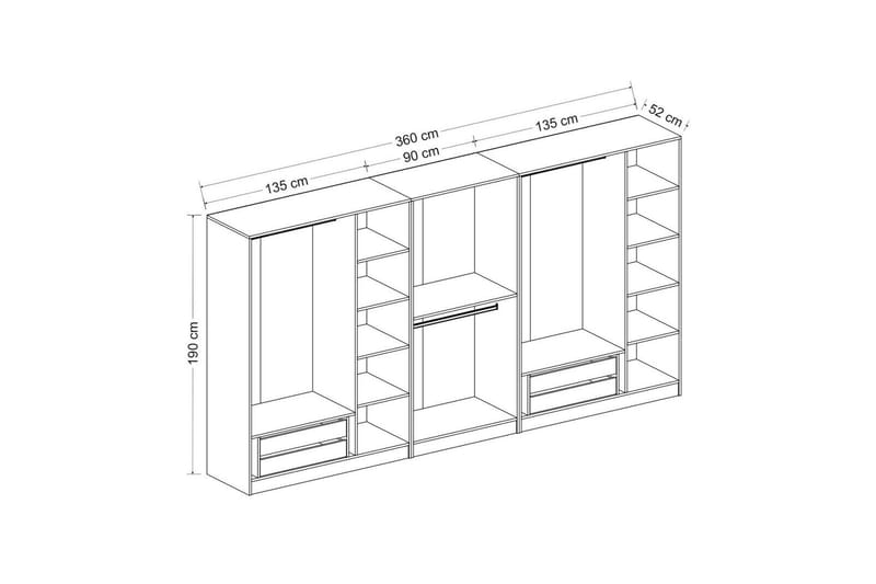 Fruitland Garderobe 360 cm - Antracit - Opbevaring - Tøjopbevaring - Garderobeskabe - Garderobeskab & klædeskab