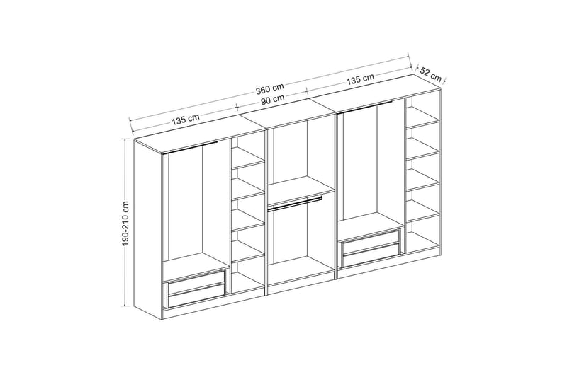 Fruitland Garderobe 360 cm - Brun - Opbevaring - Tøjopbevaring - Garderobeskabe - Garderobeskab & klædeskab