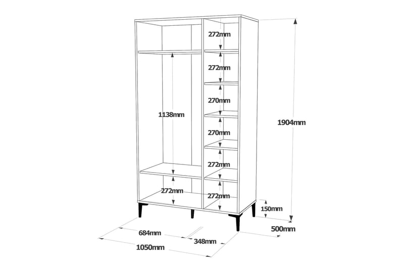 Rinorea Garderobe 105x190,4 cm - Brun - Opbevaring - Tøjopbevaring - Garderobeskabe - Garderobeskab & klædeskab