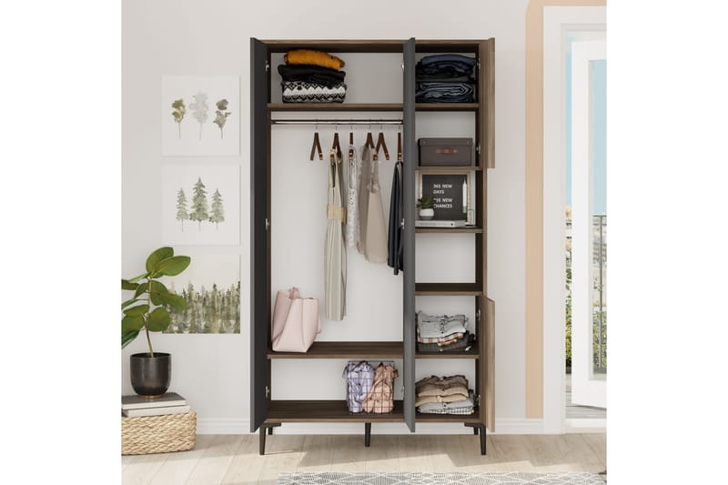 Rinorea Garderobe 105x190,4 cm - Brun - Opbevaring - Tøjopbevaring - Garderobeskabe - Garderobeskab & klædeskab