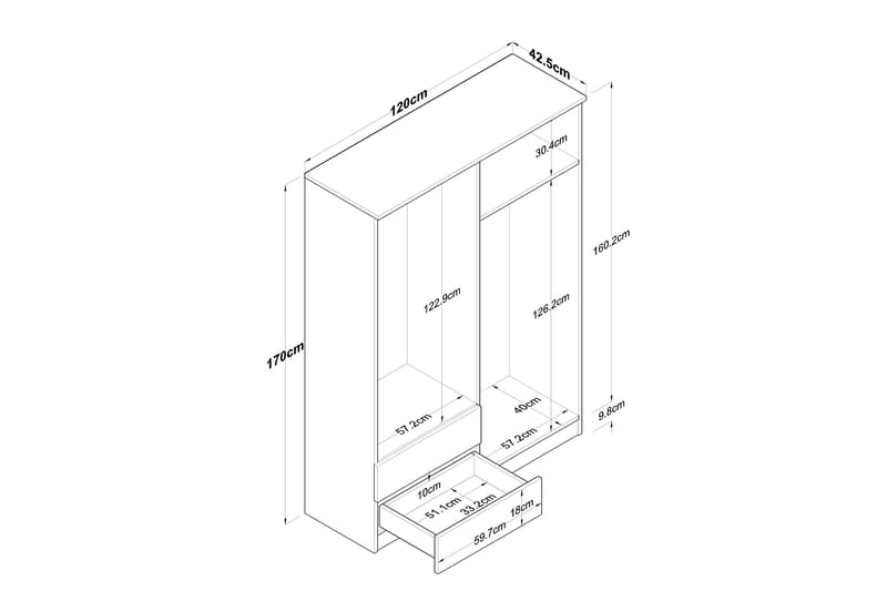 Rinorea Garderobe 120x170 cm - Brun - Opbevaring - Tøjopbevaring - Garderobeskabe - Garderobeskab & klædeskab