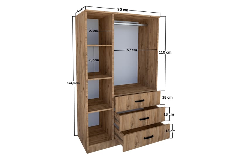 Haaken Garderobe 90x174,8 cm - Brun - Opbevaring - Tøjopbevaring - Garderobeskabe