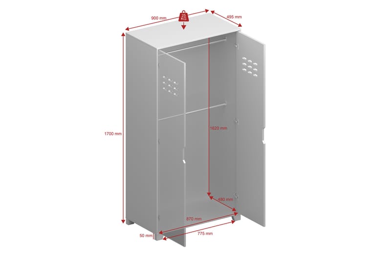 Haltekarr Garderobe 90x50 cm - Grå - Opbevaring - Tøjopbevaring - Garderobeskabe